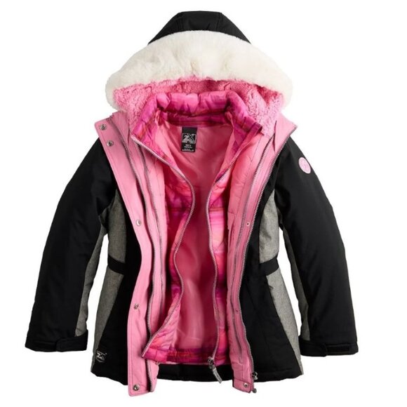 *ZeroXPosur Jacket 3 in 1 System 6/6X Hooded Black Pink Water Resist All Season - Picture 1 of 13